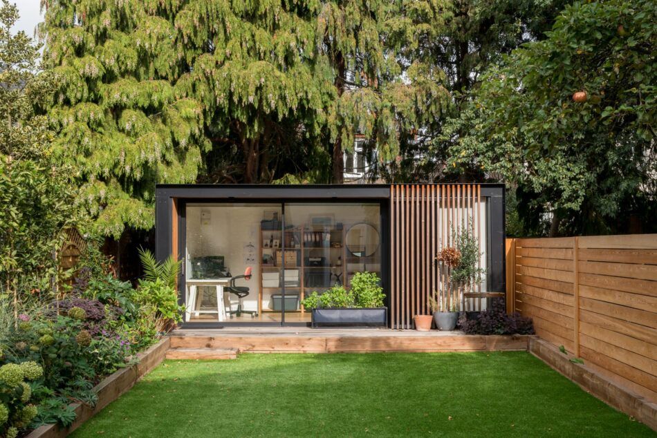 Contemporary glazed garden room designed as a calm home wellness studio
