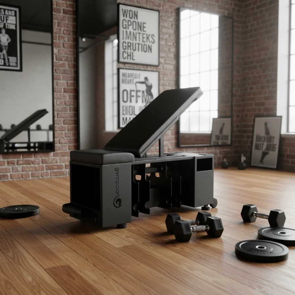 Fytique Pro Series Studio HIIT bench set to an incline in a home gym